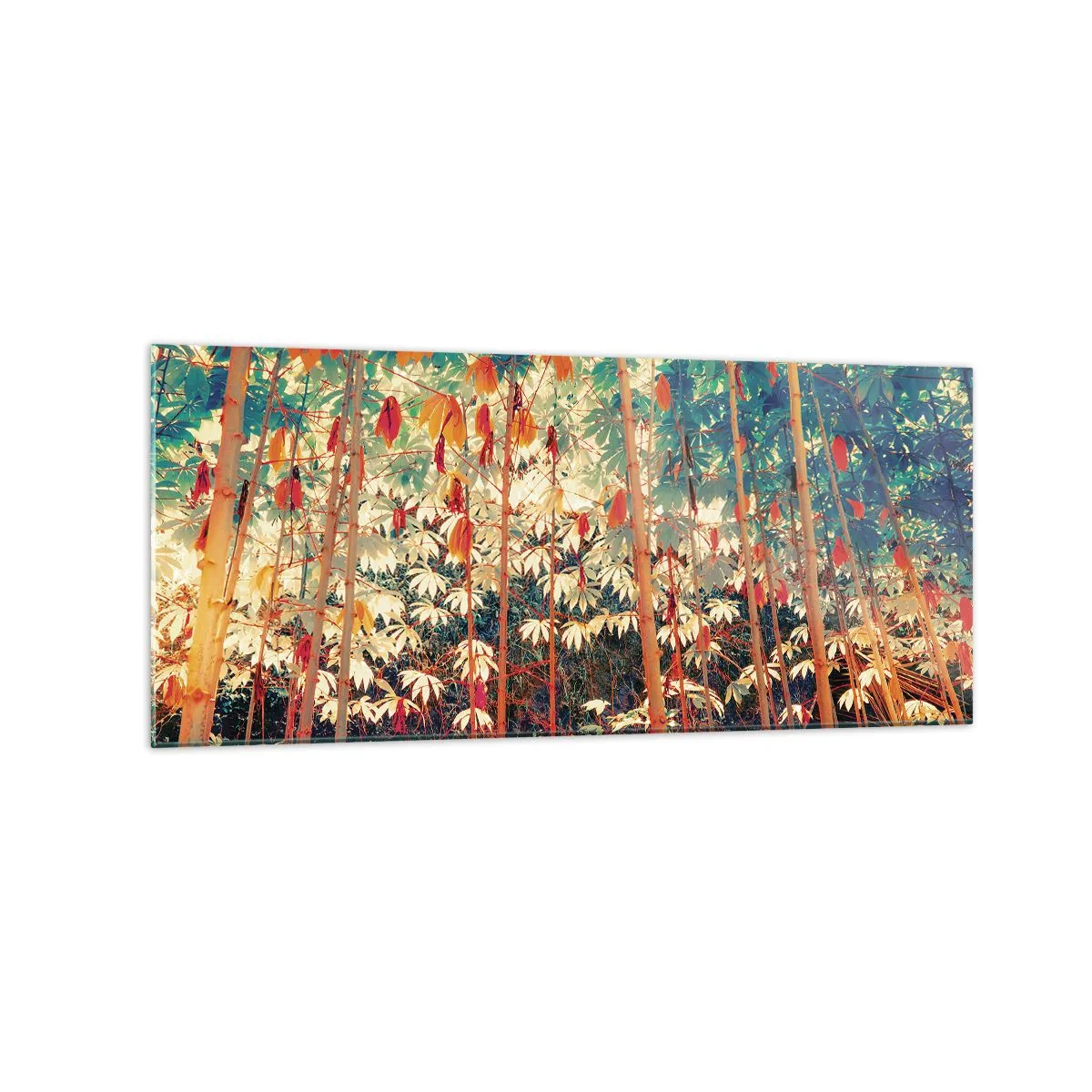 Obraz na szkle - Kolorowy las bambusowy z intensywnymi barwami - 120x50cm - Tajemne życie liści - Nowoczesna dekoracja ścienna do salonu i sypialni ARTTOR
