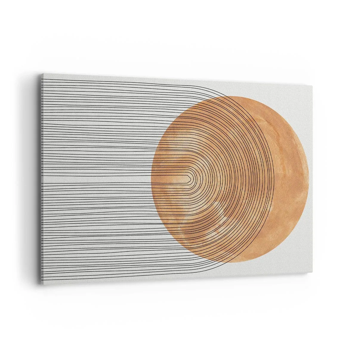 Obraz na płótnie - Geometryczna kompozycja z okręgiem i liniami w ciepłych barwach - 100x70cm - Kompozycja słoneczna - Nowoczesna dekoracja ścienna do salonu, kuchni i sypialni ARTTOR