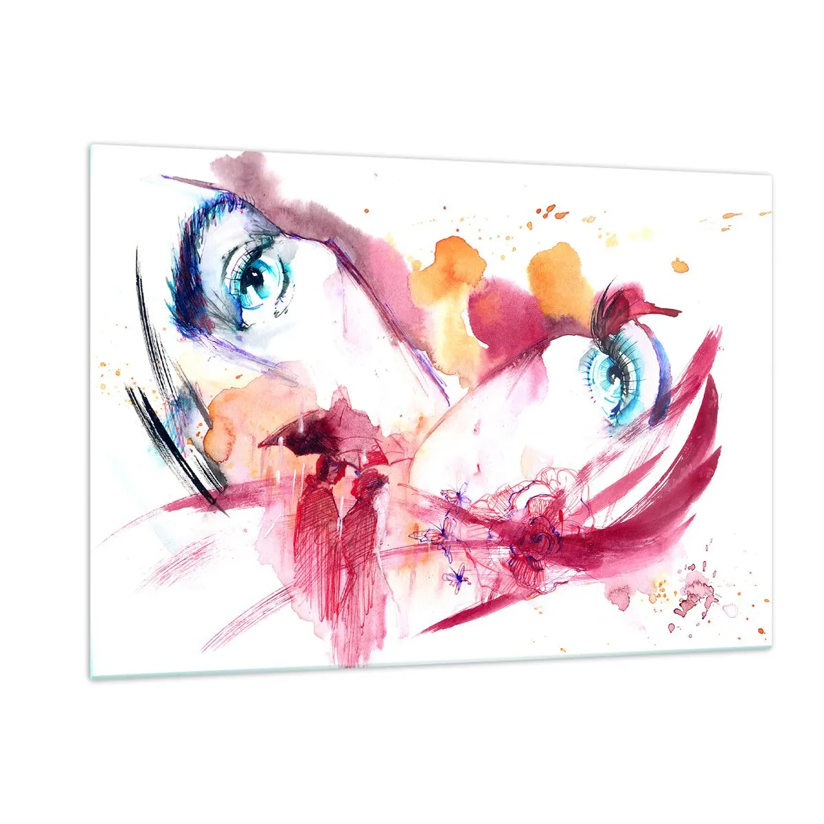 Obraz na szkle - Abstrakcyjne spojrzenie z kolorowymi detalami i postaciami - 120x80cm - W bliskości świat rozkwita - Nowoczesna dekoracja ścienna do salonu, kuchni i sypialni ARTTOR