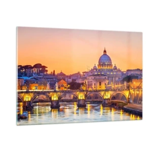 Obraz na szkle - Most i bazylika w Rzymie o zachodzie słońca - 120x80cm - Zmierzch nad Wiecznym Miastem - Nowoczesna dekoracja ścienna do salonu, kuchni i sypialni ARTTOR