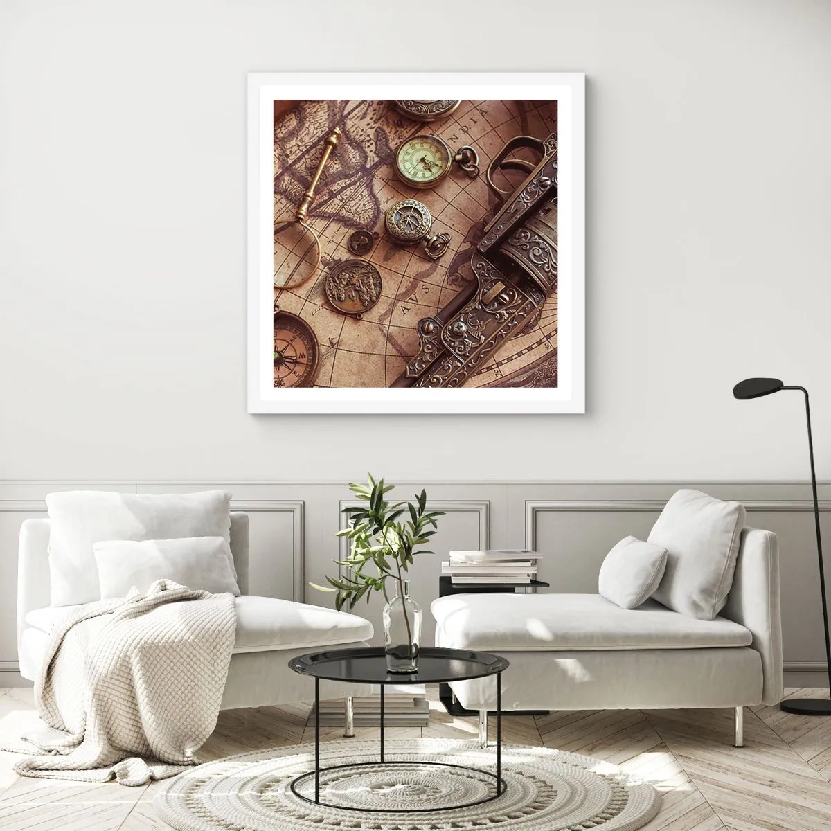 Plakat w białej ramie - Przygoda wzywa - 30x30 cm