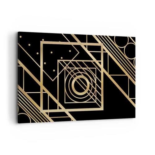 Obraz na płótnie - Złote geometryczne wzory na czarnym tle - 120x80cm - Złota geometria - Nowoczesna dekoracja ścienna do salonu, kuchni i sypialni ARTTOR