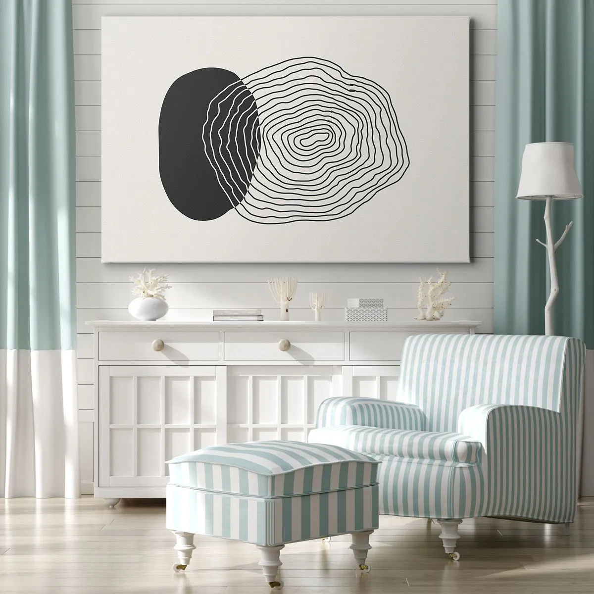 Obraz na płótnie - Abstrakcyjny wzór z liniami i kształtami w czerni i bieli - 70x50cm - Trwanie i drganie - Nowoczesna dekoracja ścienna do salonu i sypialni ARTTOR