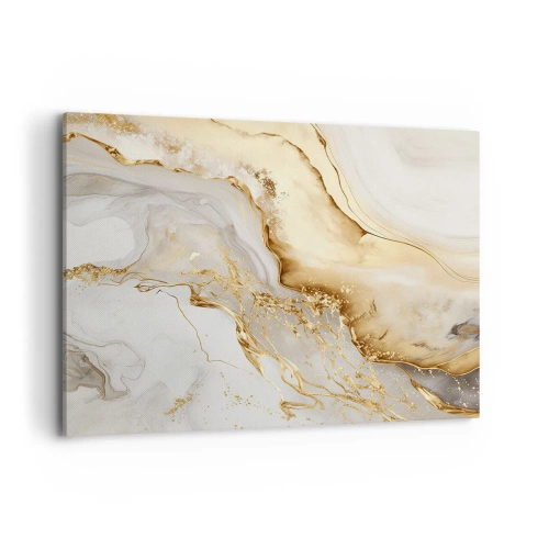 Obraz na płótnie - Złote i marmurowe abstrakcyjne wzory na jasnym tle - 100x70cm - Abstrakcja: piękno i dobro - Nowoczesna dekoracja ścienna do salonu, kuchni i sypialni ARTTOR