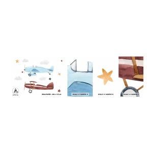 Fototapeta Próbka Samoprzylepna Deluxe Sticker - Panie pilocie, czekamy! - Samoloty, Retro, Dziecięce - 100x30 cm