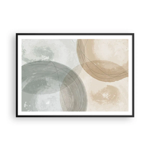 Plakat w czarnej ramie - Abstrakcyjna kompozycja w pastelowych barwach z liniami - 100x70cm - Przenikanie światów - Nowoczesna dekoracja ścienna do salonu i sypialni ARTTOR