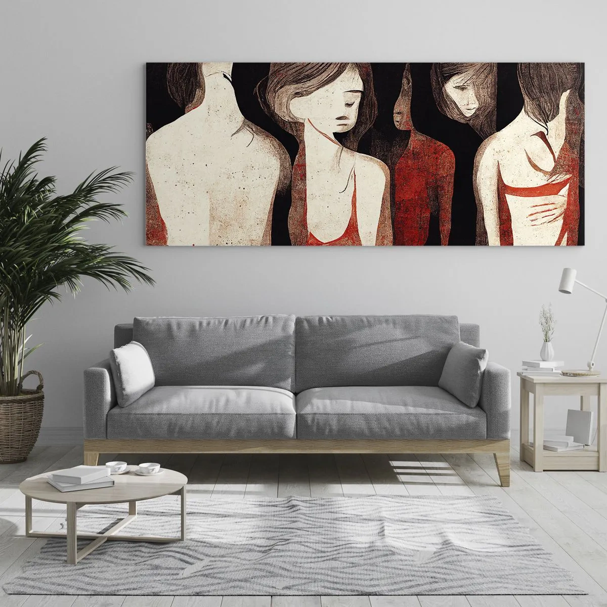 Obraz na szkle - Artystyczne postacie w abstrakcyjnej kompozycji - 120x50cm - Madonny z ciemności - Nowoczesna dekoracja ścienna do salonu i sypialni ARTTOR