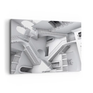 Obraz na płótnie - Abstrakcyjna kompozycja schodów w surrealistycznym układzie przestrzeni - 120x80cm - Paradoksy przestrzeni - Nowoczesna dekoracja ścienna do salonu, kuchni i sypialni ARTTOR