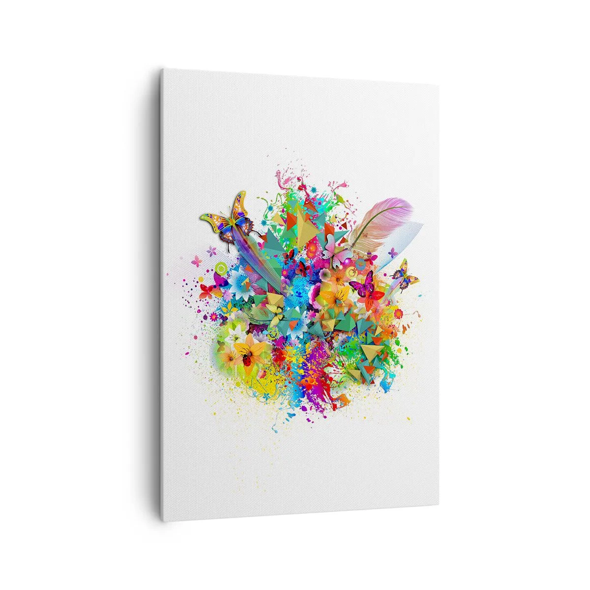 Obraz na płótnie - Kolorowy motyw z kwiatami i motylami - 70x100cm - Bukiet radości - Nowoczesna dekoracja ścienna do salonu i sypialni ARTTOR