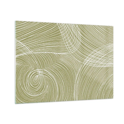 Obraz na szkle - Białe linie tworzące złożoną strukturę na tle oliwkowej zieleni - 70x50cm - Abstrakcja misterna w bieli - Nowoczesna dekoracja ścienna do salonu i sypialni ARTTOR