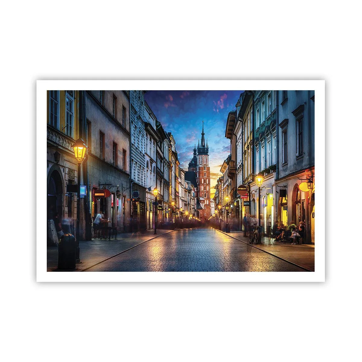 Plakat - Wieczorna ulica z widokiem na krakowską katedrę - 100x70cm - Krakowski czar - Nowoczesna dekoracja ścienna do salonu i sypialni ARTTOR