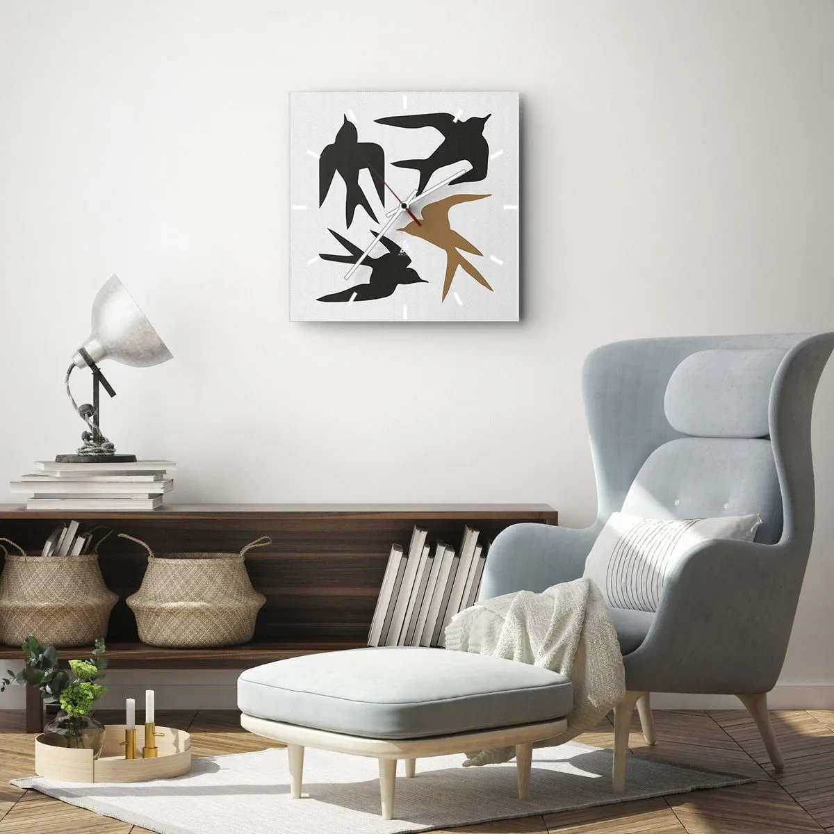 Zegar ścienny - Jaskółcze zabawy - 40x40 cm