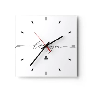 Zegar ścienny - Napis love you w eleganckiej czcionce - 30x30cm - Czarno na białym - Nowoczesna dekoracja ścienna do salonu i sypialni ARTTOR