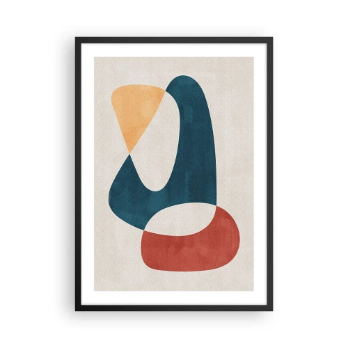 Plakat w czarnej ramie - Abstrakcyjna kompozycja geometrycznych kształtów w ciepłych barwach - 50x70cm - Wpływy i metamorfozy - Nowoczesna dekoracja ścienna do salonu i sypialni ARTTOR