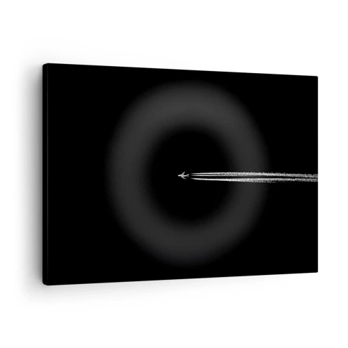 Obraz na płótnie - Samolot odrzutowy z widoczną smugą na czarnym tle - 70x50cm - W inny wymiar - Nowoczesna dekoracja ścienna do salonu i sypialni ARTTOR