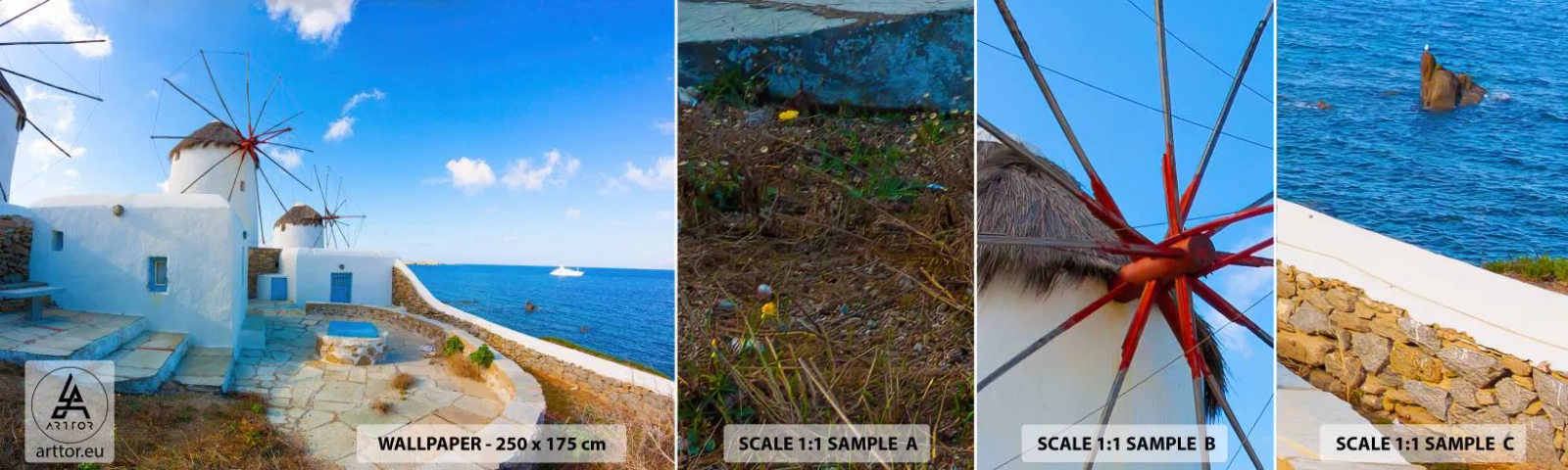 Fototapeta Próbka Standard Eco - Błękitny wiatr od morza - Architektura, Krajobraz, Grecja - 100x30 cm