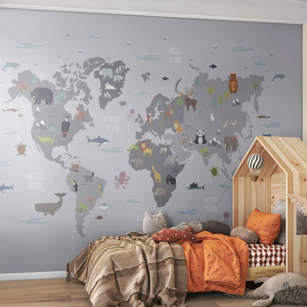 Fototapeta Premium Canvas - Powiedz mi, skąd jesteś… - Mapa Świata, Zwierzęta, Kontynenty - 250x175 cm