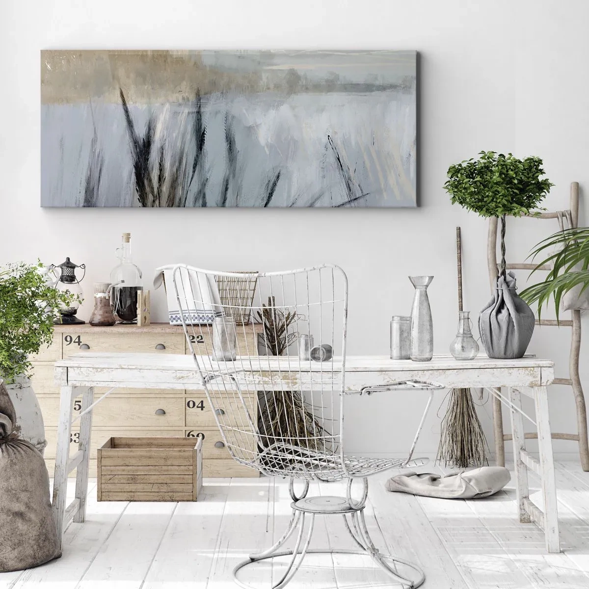 Obraz na płótnie - Malowniczy krajobraz zimowy z polami i trawami - 160x50cm - Zimowe pola - Nowoczesna dekoracja ścienna do salonu i sypialni ARTTOR