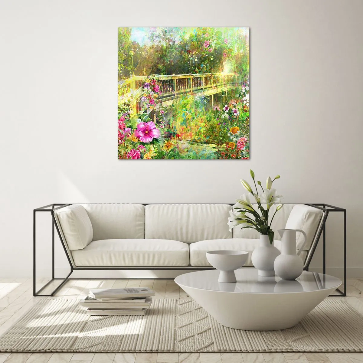 Obraz na szkle - Mostek wiosennych westchnień - 60x60 cm