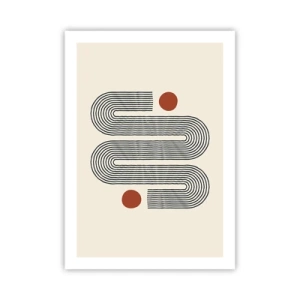 Plakat - Geometryczny wzór z liniami i czerwonymi okręgami - 50x70cm - Od początku do końca - Nowoczesna dekoracja ścienna do salonu, kuchni i sypialni ARTTOR