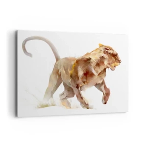 Obraz na płótnie - Biegnąca lwica w artystycznej interpretacji - 100x70cm - Dzika gracja - Nowoczesna dekoracja ścienna do salonu, kuchni i sypialni ARTTOR