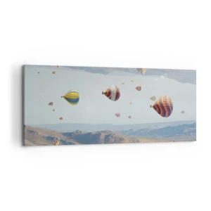 Obraz na płótnie - Kolorowe balony nad skalnym krajobrazem - 120x50cm - Tu wszystko jest możliwe - Nowoczesna dekoracja ścienna do salonu i sypialni ARTTOR