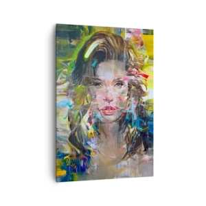 Obraz na płótnie - Abstrakcyjny portret kobiety w intensywnych kolorach - 70x100cm - Za powietrza zasłoną - Nowoczesna dekoracja ścienna do salonu i sypialni ARTTOR