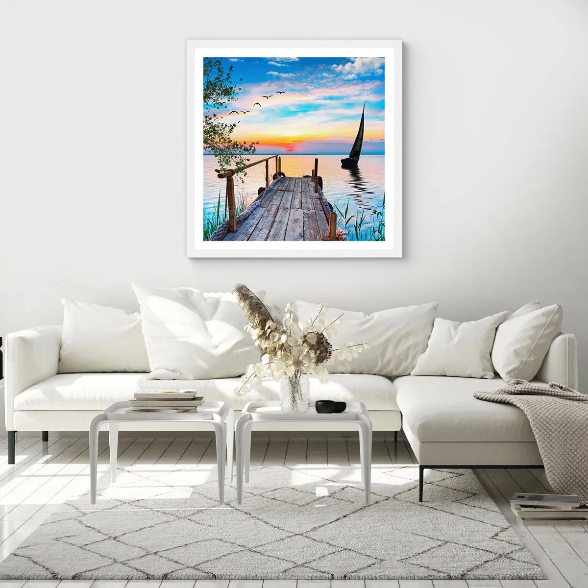 Plakat w białej ramie - Dobry wieczór - 60x60 cm