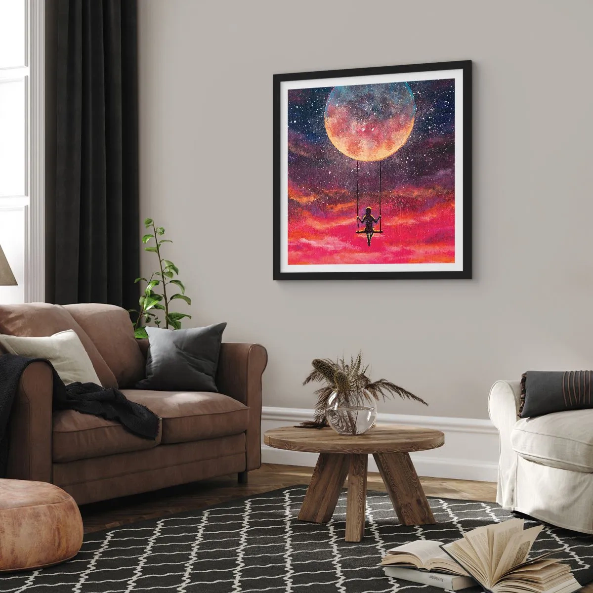 Plakat w czarnej ramie - Bujać w obłokach - 40x40 cm