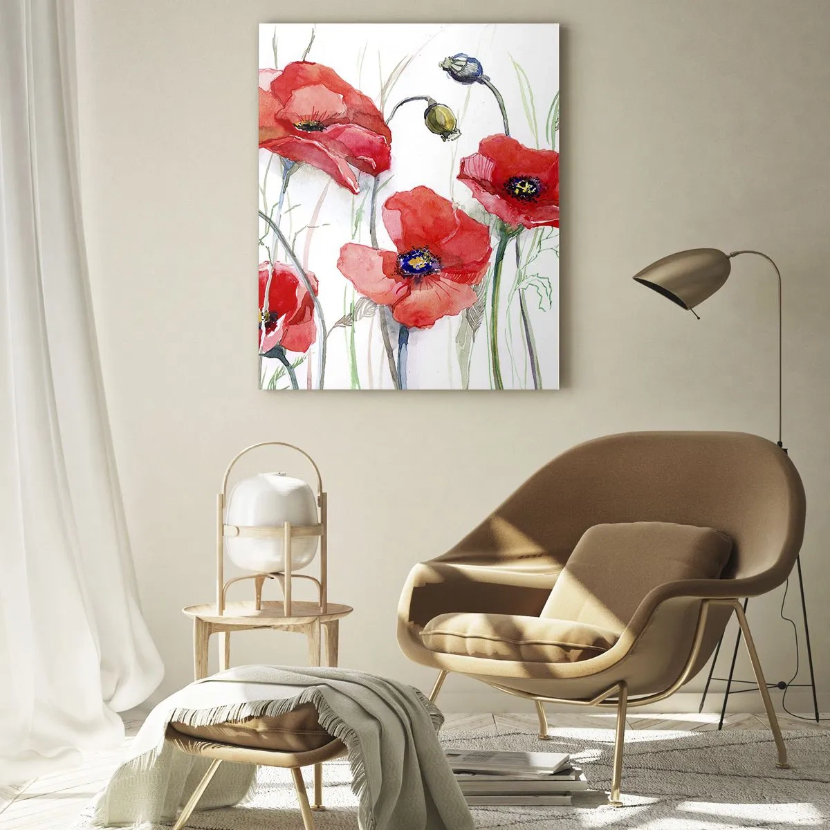 Obraz na szkle - Akwarelowe czerwone maki na białym tle - 50x70cm - Kwiaty polskie - Nowoczesna dekoracja ścienna do salonu, kuchni i sypialni ARTTOR