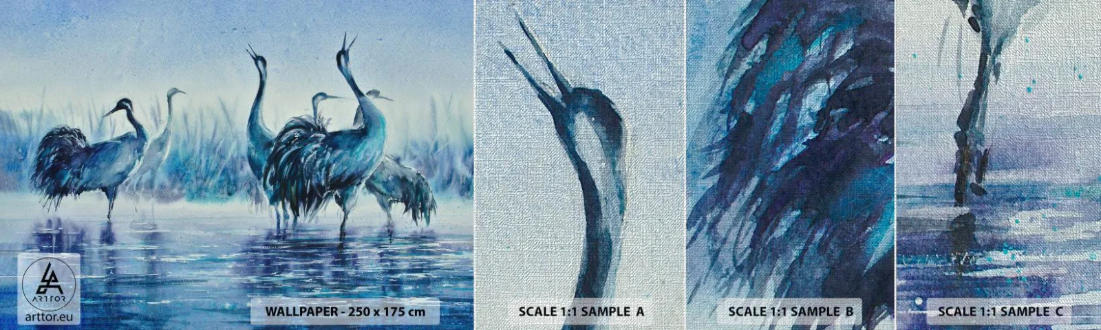 Fototapeta Próbka Premium Canvas - Poranne spotkanie - Ptaki, Pejzaż, Woda - 100x30 cm