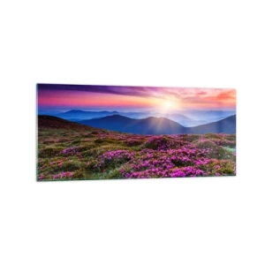 Obraz na szkle - Górska łąka z kwiatami o zachodzie słońca - 120x50cm - Ziół zapachniały świeże pęki od niw - Nowoczesna dekoracja ścienna do salonu i sypialni ARTTOR