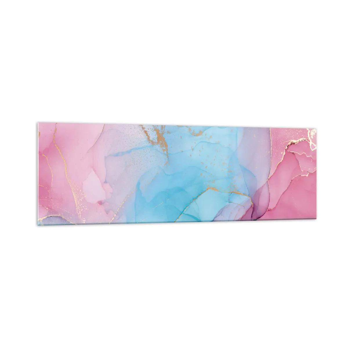 Obraz na szkle - Abstrakcyjne pastelowe wzory z akcentami złota - 160x50cm - Spotkanie i przenikanie - Nowoczesna dekoracja ścienna do salonu i sypialni ARTTOR