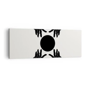 Obraz na płótnie - Czarne dłonie w symetrycznej kompozycji z kulą - 140x50cm - Tajemny znak - Nowoczesna dekoracja ścienna do salonu i sypialni ARTTOR