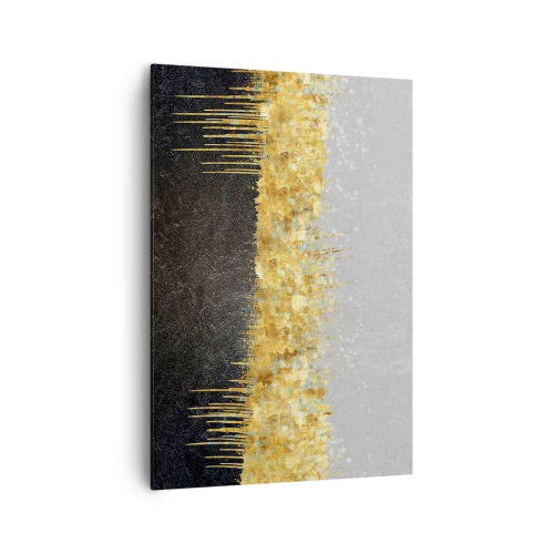 Obraz na płótnie - Abstrakcyjna kompozycja w odcieniach złota i czerni - 70x100cm - W głąb i ku górze - Nowoczesna dekoracja ścienna do salonu i sypialni ARTTOR