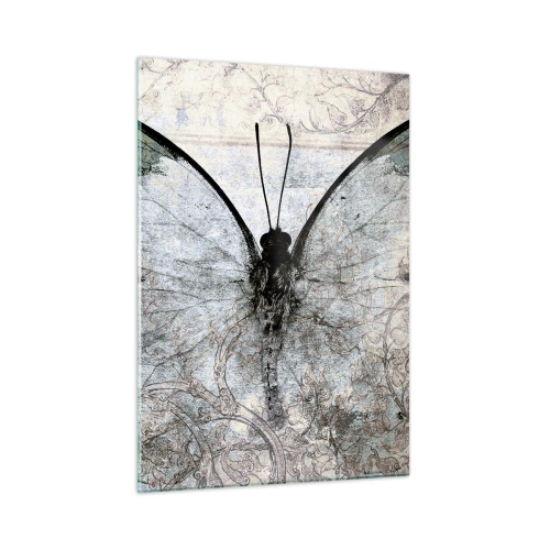 Obraz na szkle - Abstrakcyjny motyl na tle starego ornamentu - 50x70cm - W secesyjnym stylu - Nowoczesna dekoracja ścienna do salonu, kuchni i sypialni ARTTOR