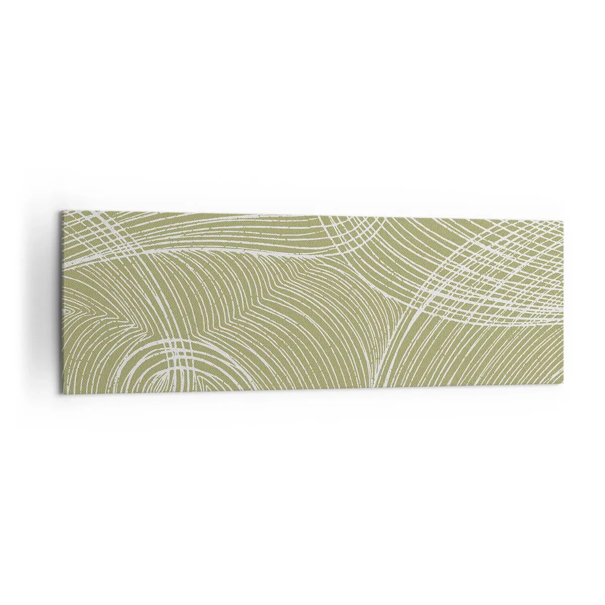 Obraz na płótnie - Zielono-białe linie w abstrakcyjnej kompozycji - 160x50cm - Abstrakcja misterna w bieli - Nowoczesna dekoracja ścienna do salonu i sypialni ARTTOR