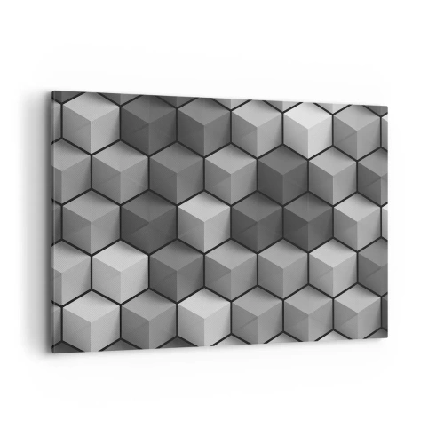 Obraz na płótnie - Geometryczna kompozycja kostek w odcieniach szarości i czerni - 100x70cm - Kubistyczna układanka - Nowoczesna dekoracja ścienna do salonu, kuchni i sypialni ARTTOR