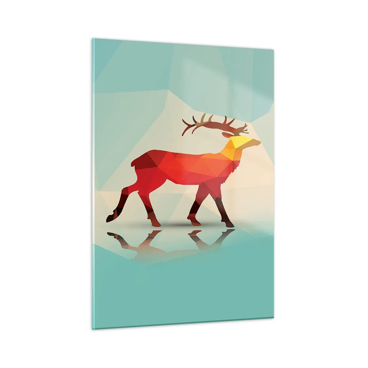 Obraz na szkle - Geometryczny jeleń w kolorowej abstrakcji - 50x70cm - Geometryczny jeleń - Nowoczesna dekoracja ścienna do salonu, kuchni i sypialni ARTTOR