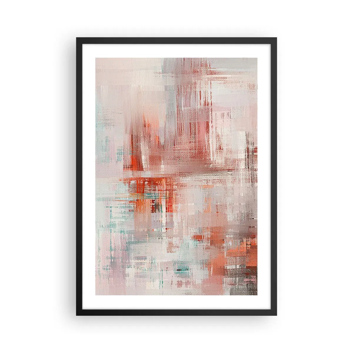 Plakat w czarnej ramie - Abstrakcyjna kompozycja w odcieniach czerwieni i błękitu - 50x70cm - Zamglone. Ale różowe - Nowoczesna dekoracja ścienna do salonu i sypialni ARTTOR