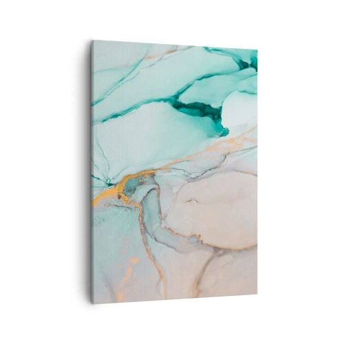 Obraz na płótnie - Abstrakcyjny wzór marmuru w odcieniach turkusu i złota - 50x70cm - Taniec kształtów i barw - Nowoczesna dekoracja ścienna do salonu, kuchni i sypialni ARTTOR