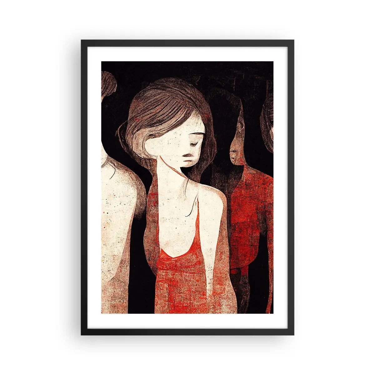 Plakat w czarnej ramie - Abstrakcyjna ilustracja postaci w czerwieni i czerni - 50x70cm - Madonny z ciemności - Nowoczesna dekoracja ścienna do salonu i sypialni ARTTOR