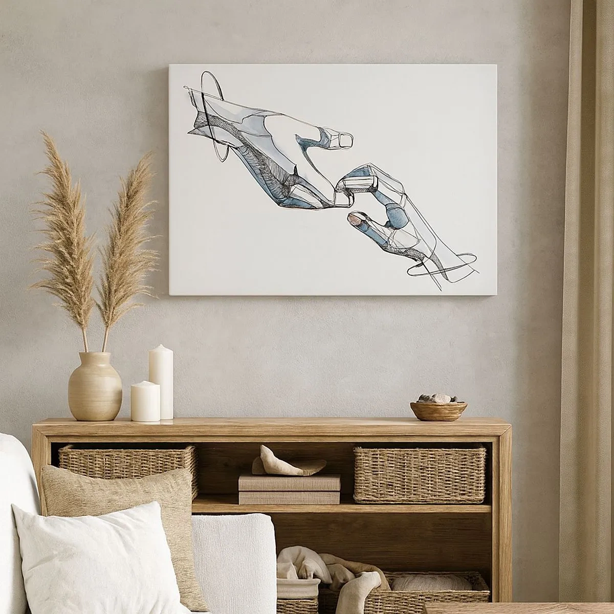 Obraz na płótnie - Artystyczne przedstawienie dłoni w minimalistycznej i geometrycznej formie - 70x50cm - Dobry gest - Nowoczesna dekoracja ścienna do salonu i sypialni ARTTOR