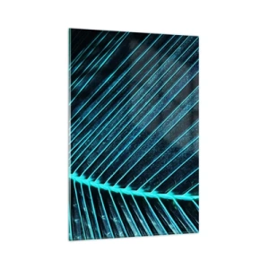 Obraz na szkle - Makrofotografia liścia w odcieniach turkusu i granatu - 80x120cm - Faktura zieleni - Nowoczesna dekoracja ścienna do salonu i sypialni ARTTOR