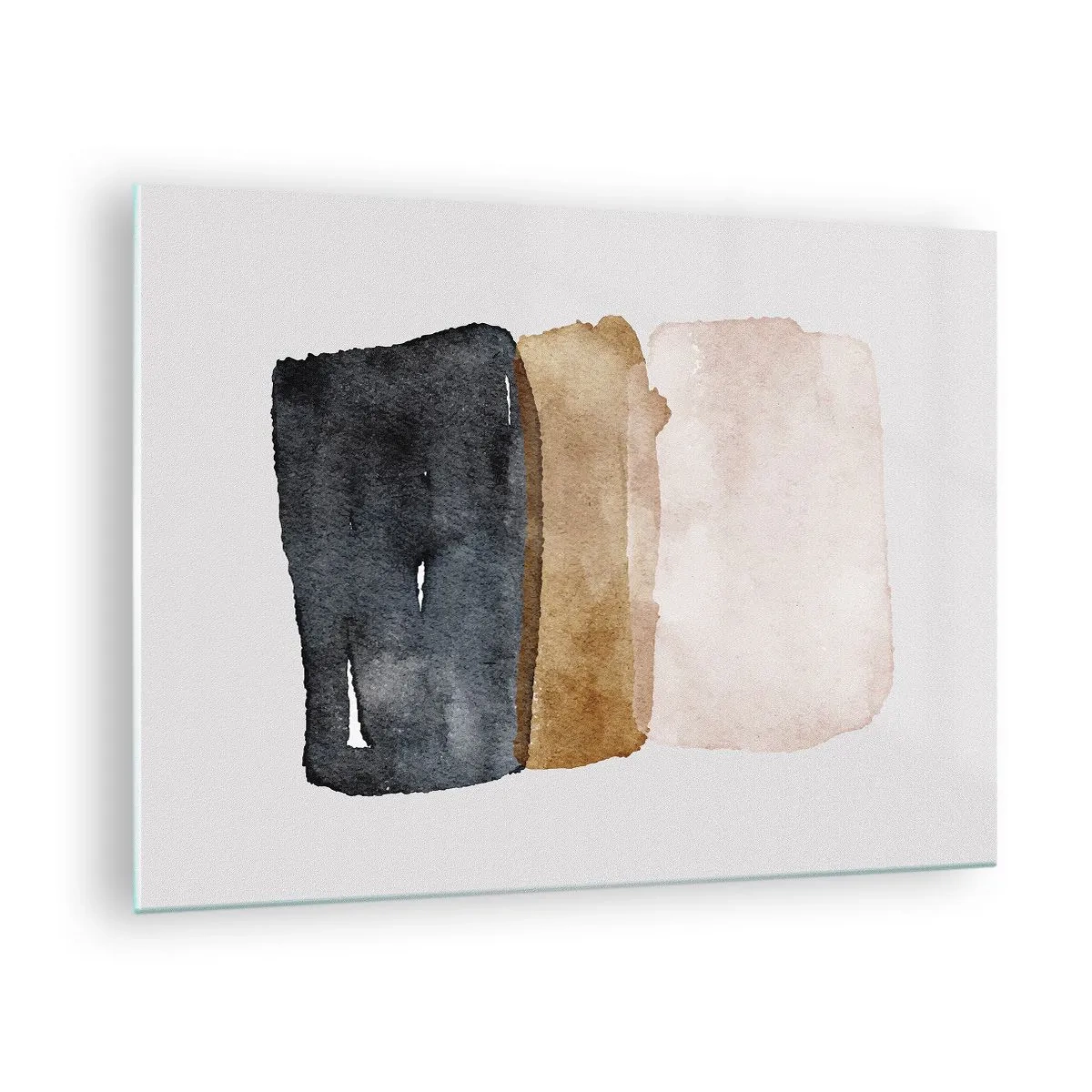 Obraz na szkle - Abstrakcyjne plamy w odcieniach czerni, brązu i beżu - 70x50cm - Kompozycja barw ziemi - Nowoczesna dekoracja ścienna do salonu i sypialni ARTTOR