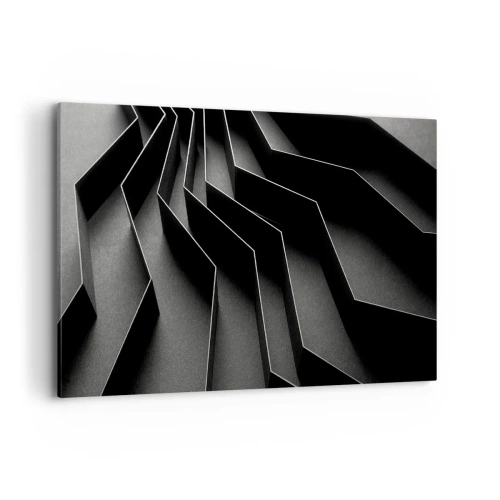 Obraz na płótnie - Czarno-biała abstrakcja z geometrycznymi strukturami - 120x80cm - Przestrzenny porządek - Nowoczesna dekoracja ścienna do salonu, kuchni i sypialni ARTTOR