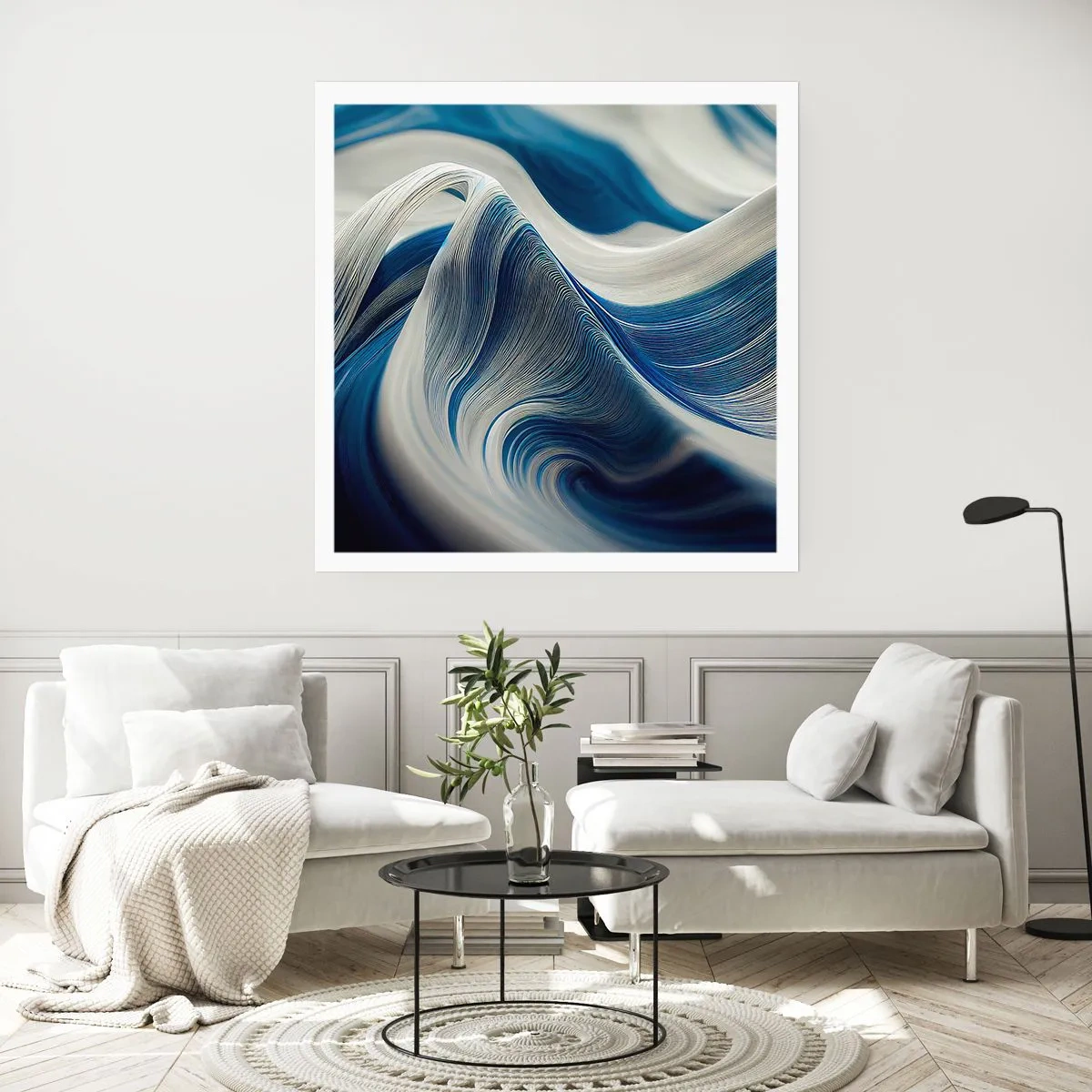 Plakat - Płynność błękitu i bieli - 60x60 cm