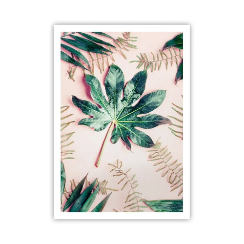 Plakat - Studium zieleni na różowym tle - 70x100 cm