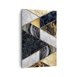 Obraz na płótnie - Geometryczne trójkąty w złocie, marmurze i ciemnych odcieniach - 80x120cm - Kamień przy kamieniu - Nowoczesna dekoracja ścienna do salonu i sypialni ARTTOR