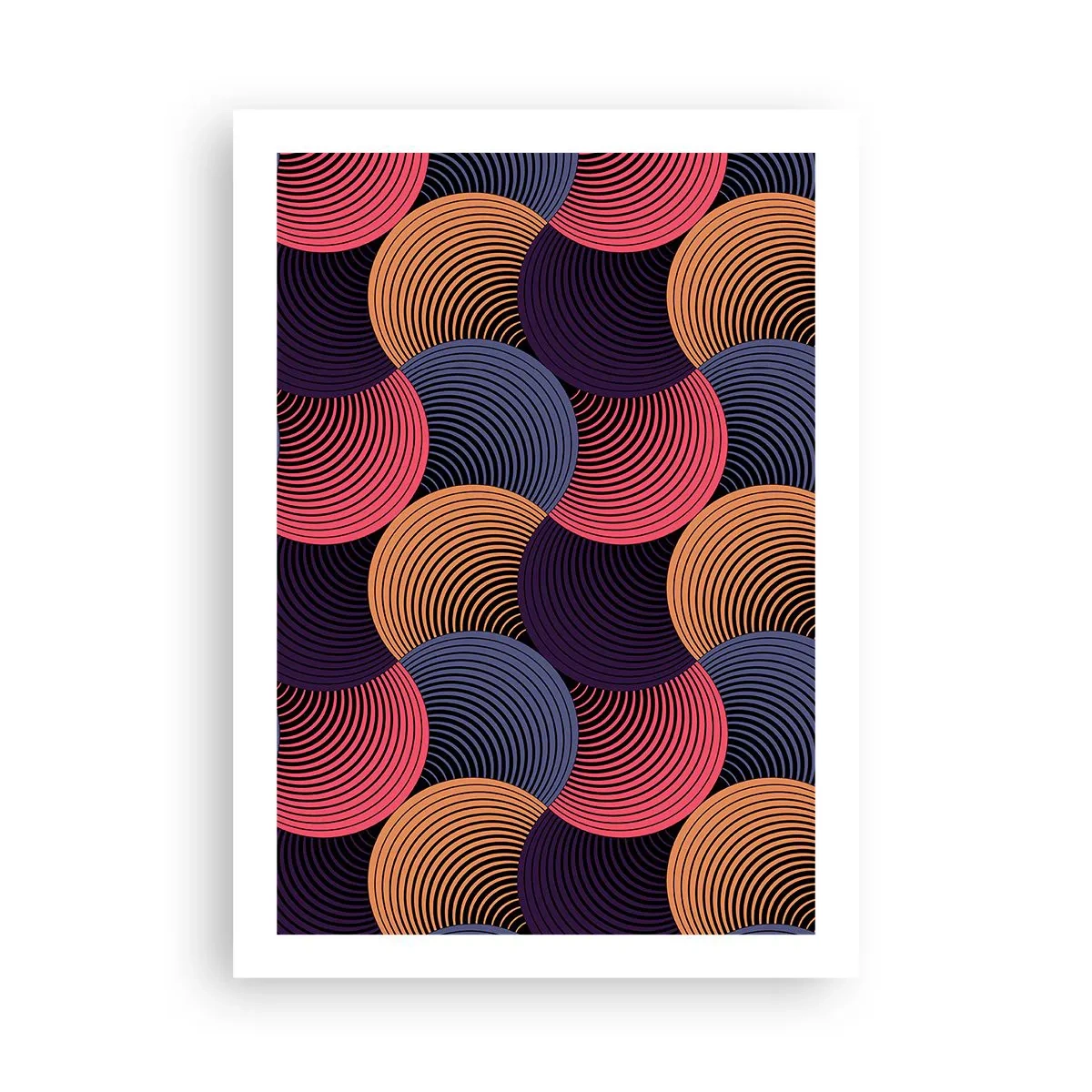 Plakat - Geometryczny wzór z kolorowymi, koncentrycznymi okręgami - 50x70cm - W kolistym rytmie - Nowoczesna dekoracja ścienna do salonu, kuchni i sypialni ARTTOR